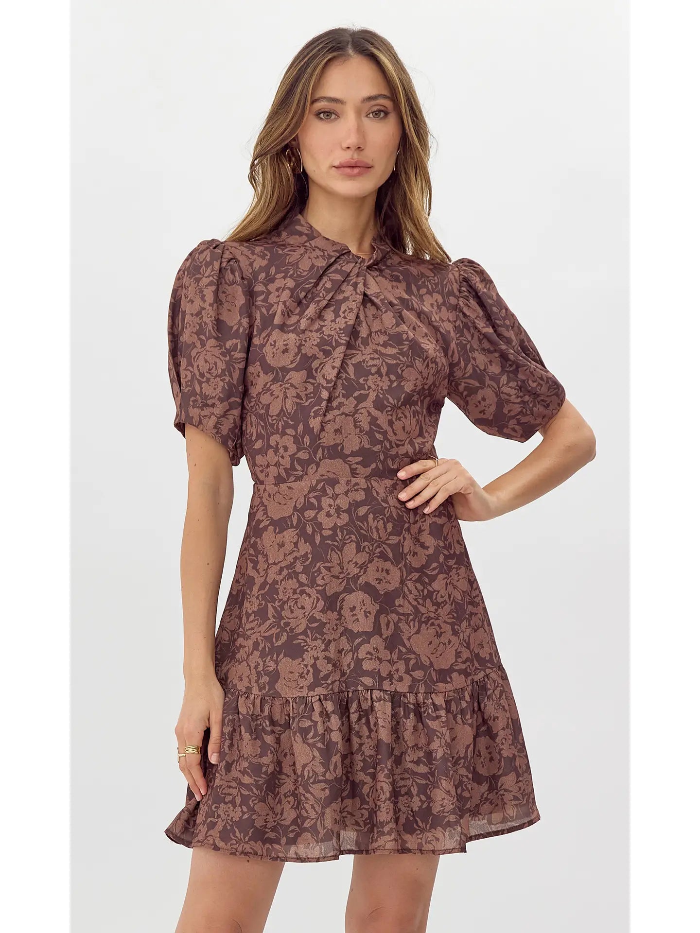 Mira Twist Neck Printed Mini Dress