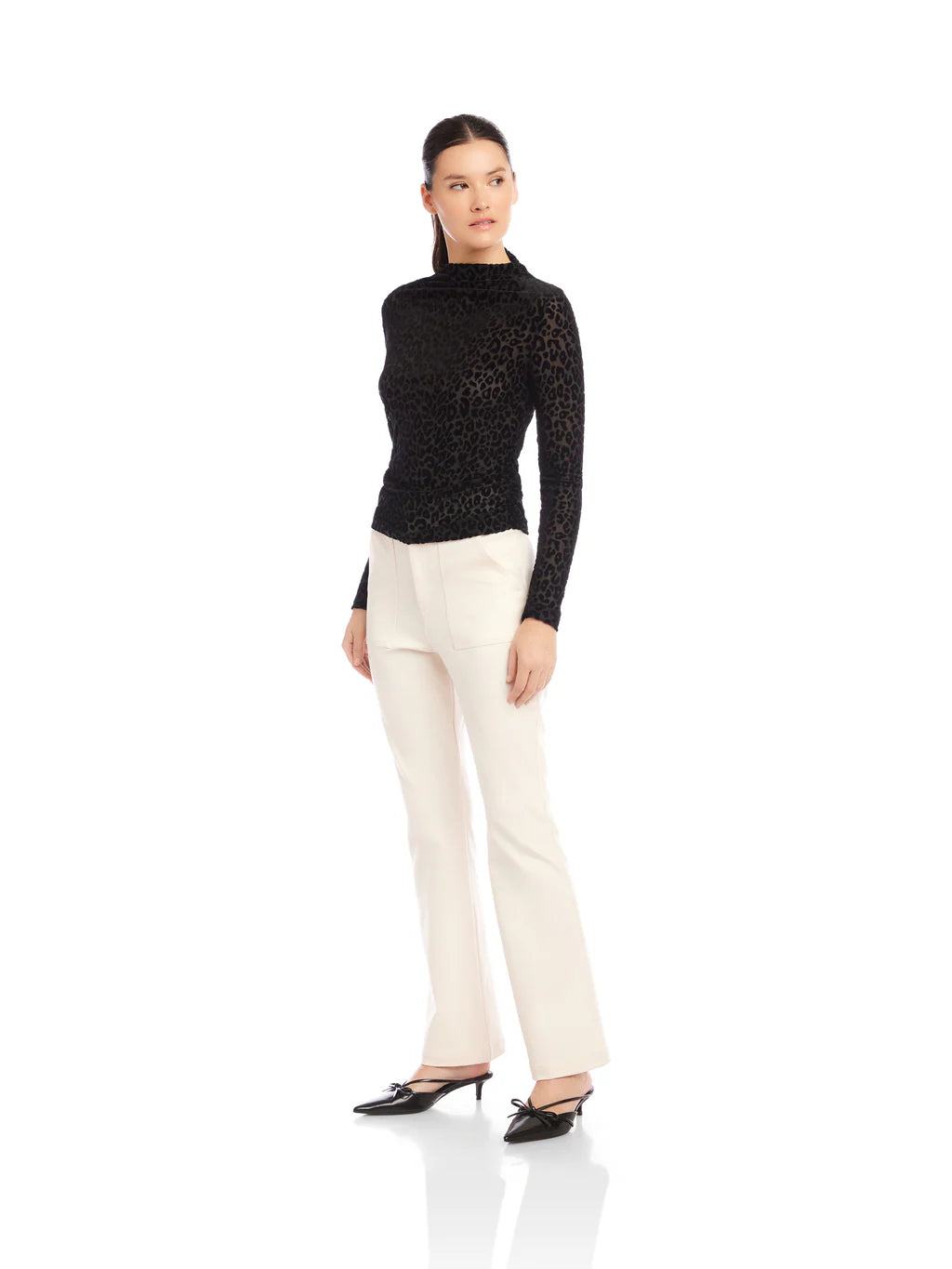 KHAMI VELVET BURNOUT SHIRRED TOP