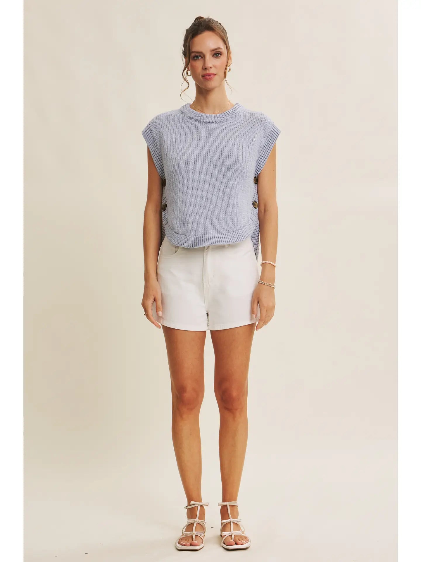 All-Year Round Essential Side Button Sweater Vest Top