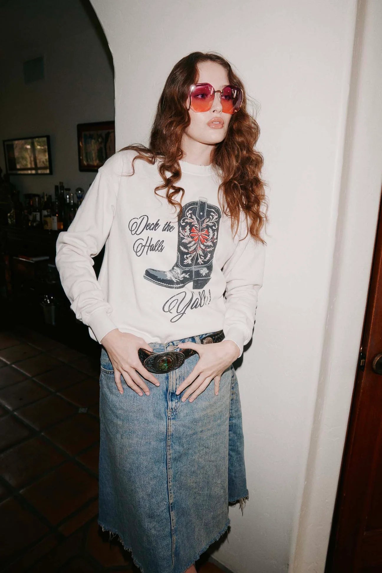 DECK THE HALLS Y'ALL SWEATSHIRT - VINTAGE WHITE