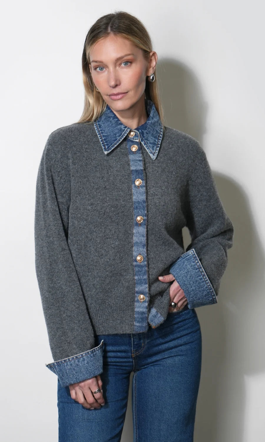 Romi Mixed Media Button Down Sweater