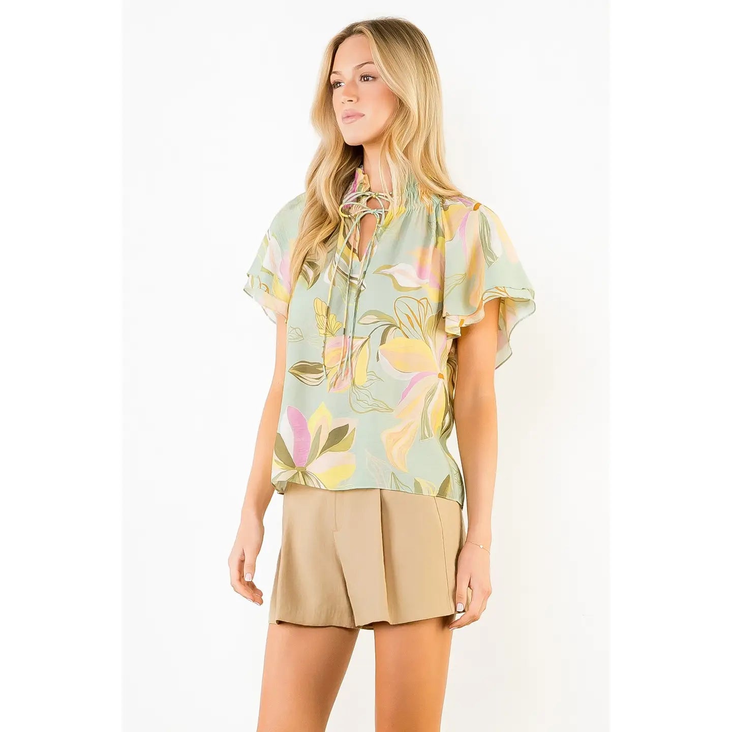 Flowy Flower Top with Tie Front