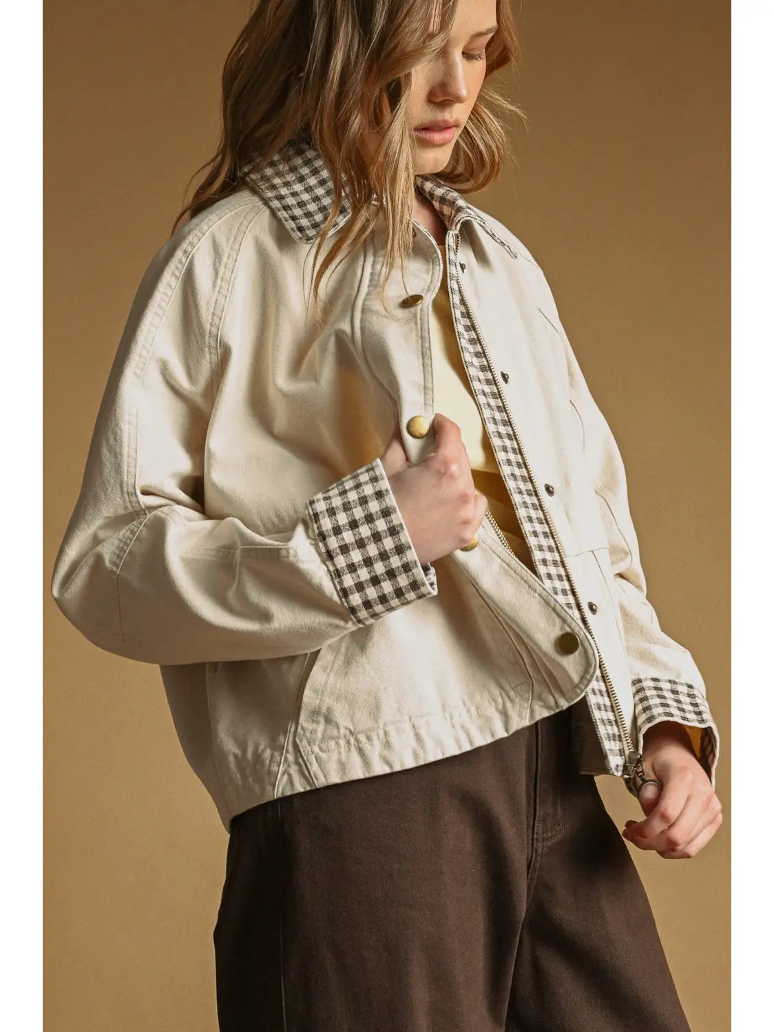 Gingham Collared Twill Jacket