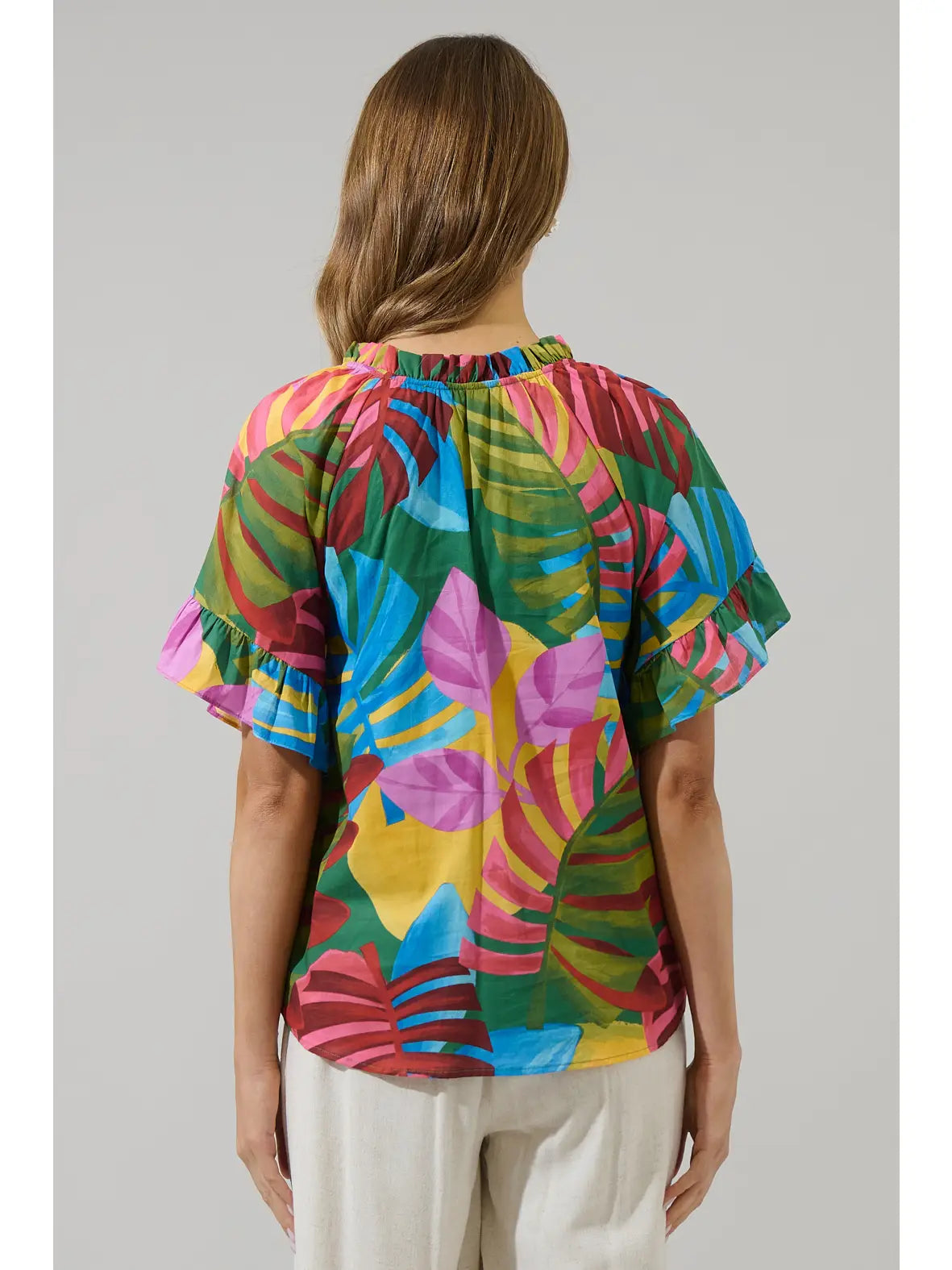Novi Tropical Erie Split Neck Top