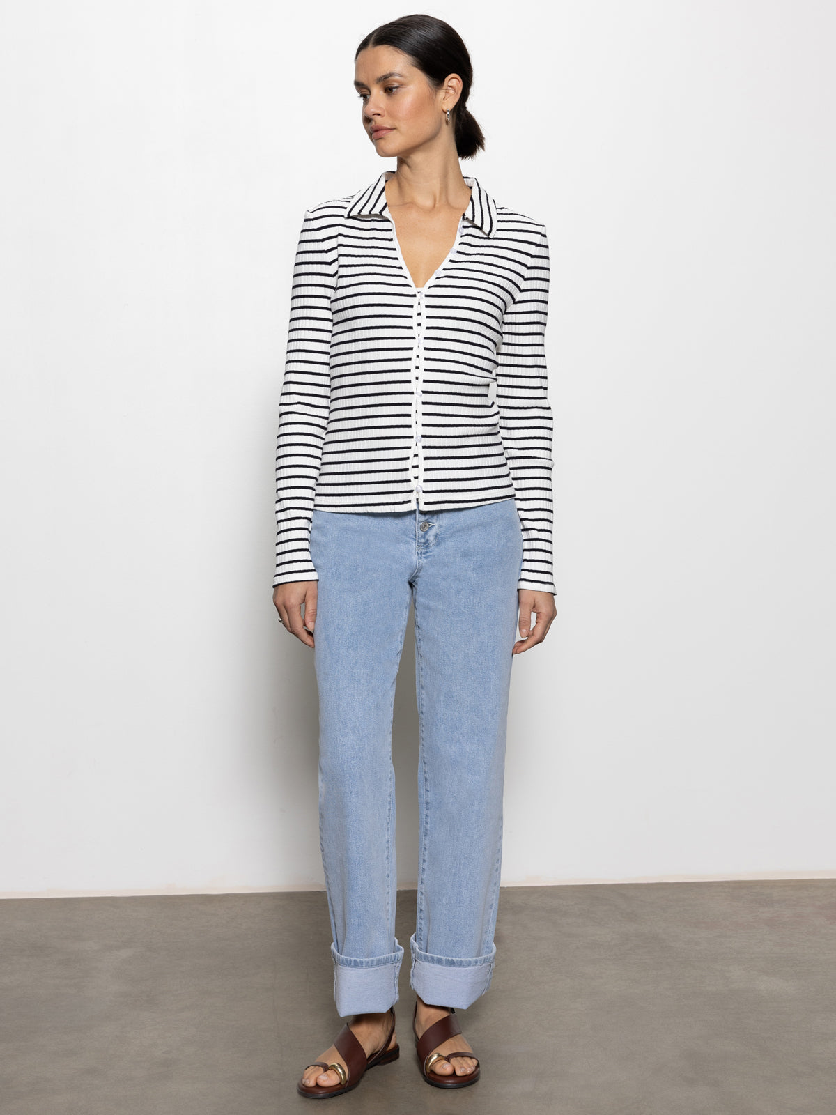 DAYDREAMER KNIT SHIRT CHALK / BLACK STRIPE