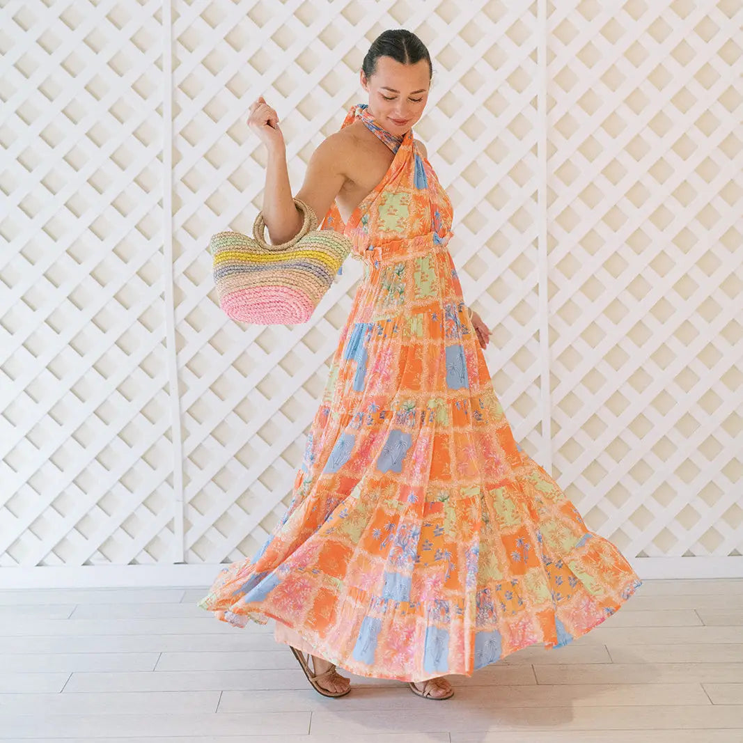 Patchwork Palm Capri Dress
