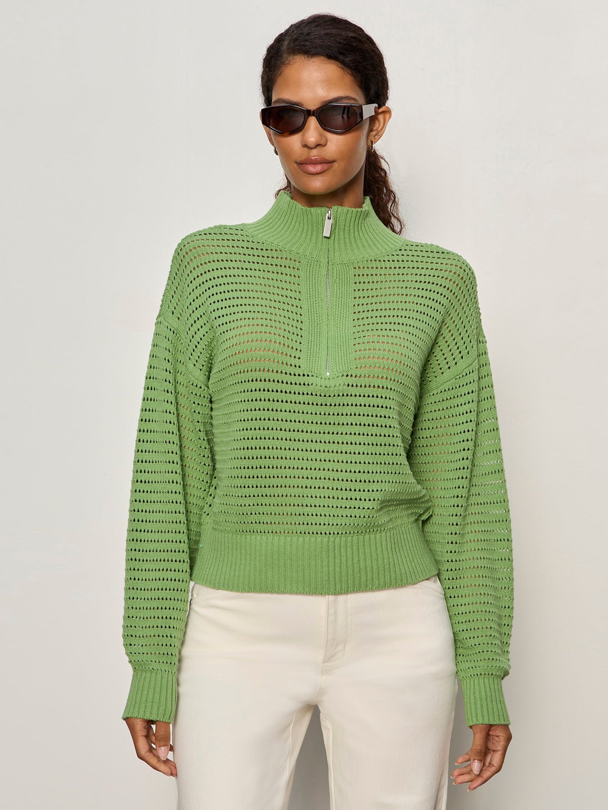 OPEN KNIT 1/2 ZIP SWEATER DETOX GREEN