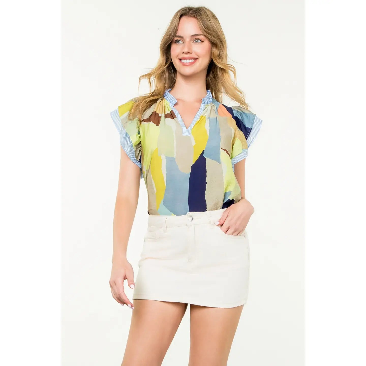 Flutter Sleeve Multi Color Top