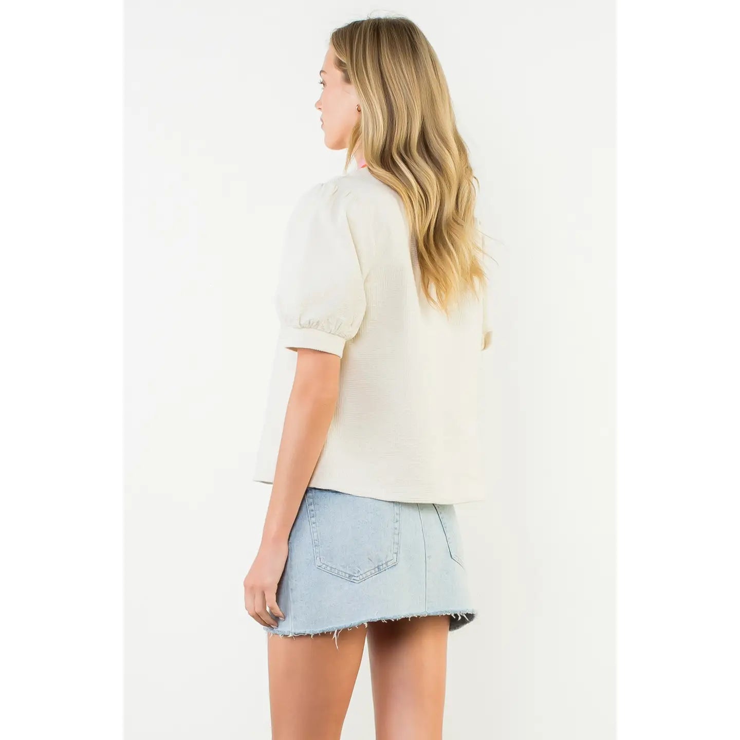 Puff Sleeve Textured V-Neck Top