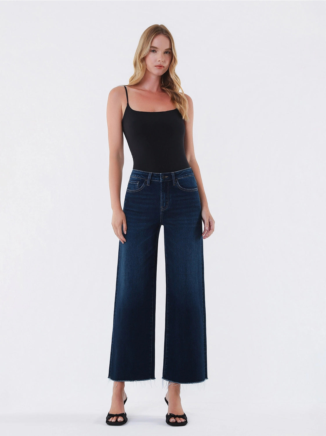 Olivia High Rise Dark Wash Ankle Wide Leg Jeans