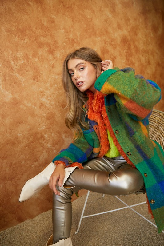 Multi Plaid Fuzzy Jacket