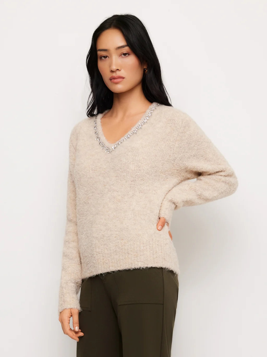 ASH EMBELLISHED V-NECK SWEATER