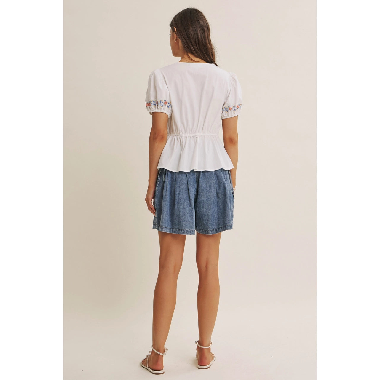 Wildflower Garden Embroidered Peplum Blouse with Lace