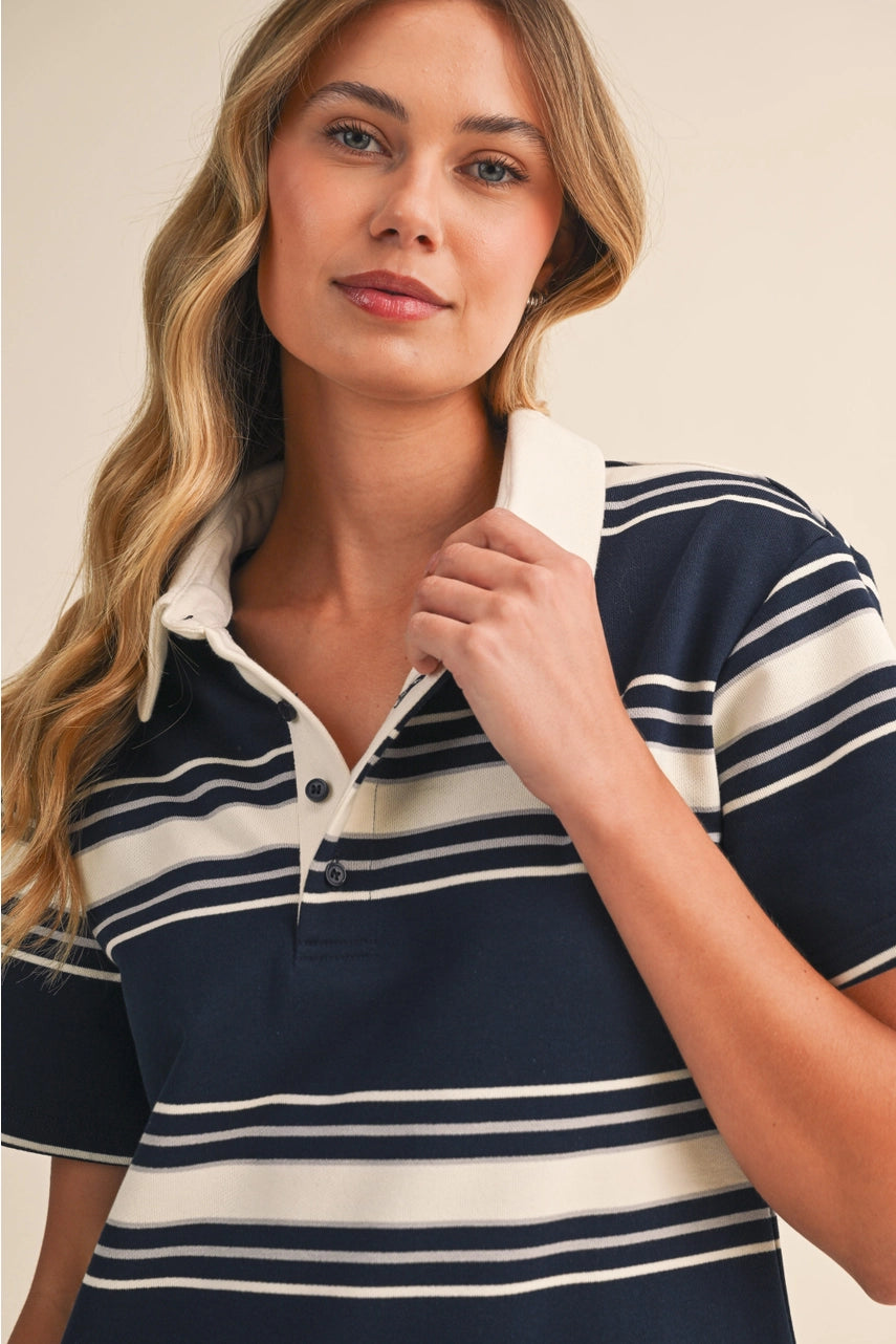 Stripe Short Sleeve Bottom Ruffled Rugby Mini Dress