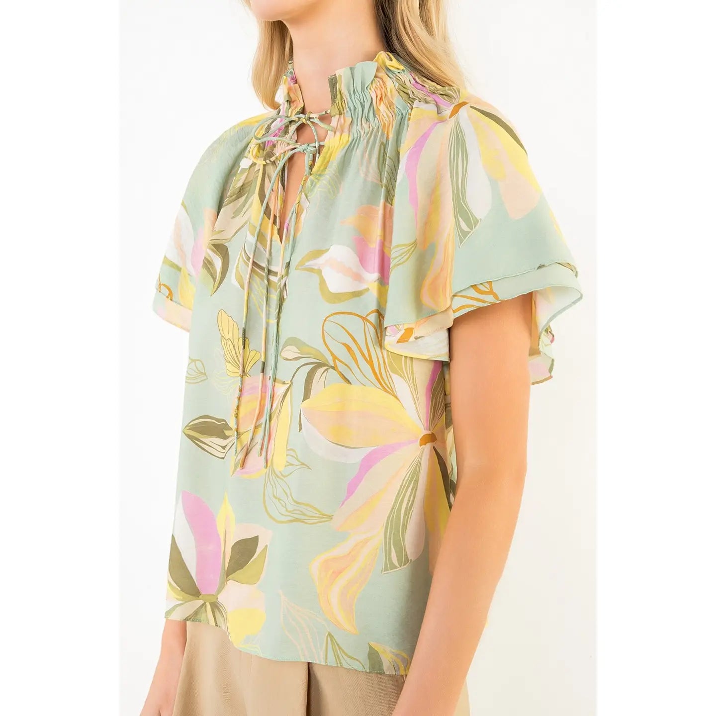 Flowy Flower Top with Tie Front