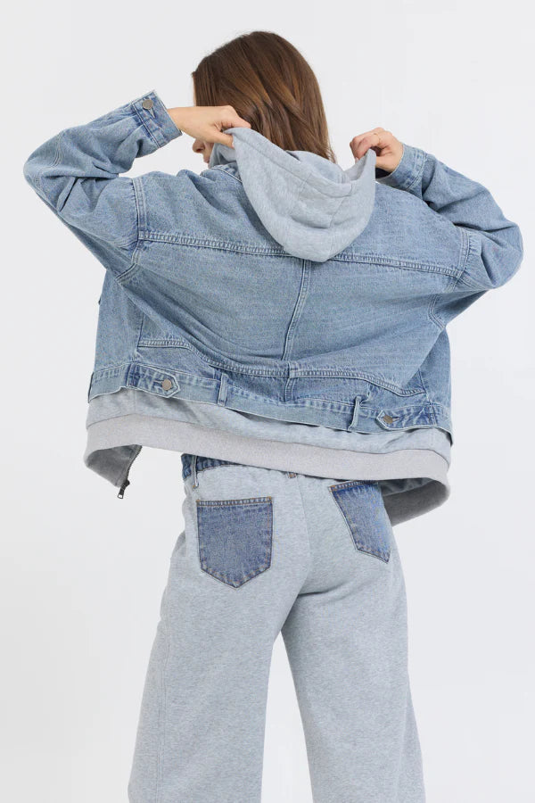 WASHED DENIM FLEECE JACKET