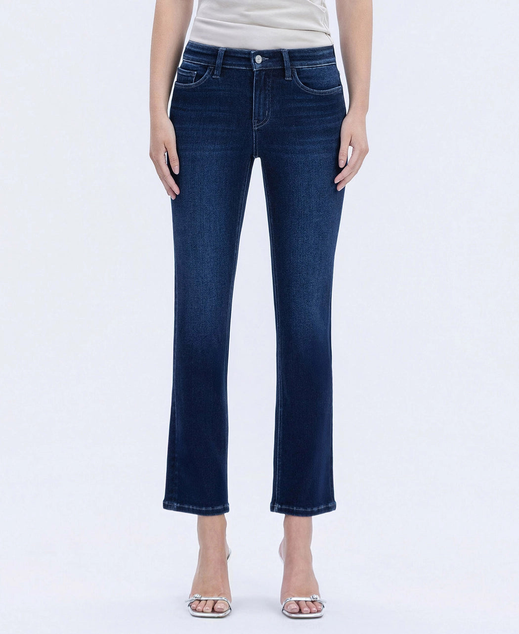 Mid Rise Dark Wash Ankle Slim Straight Jeans