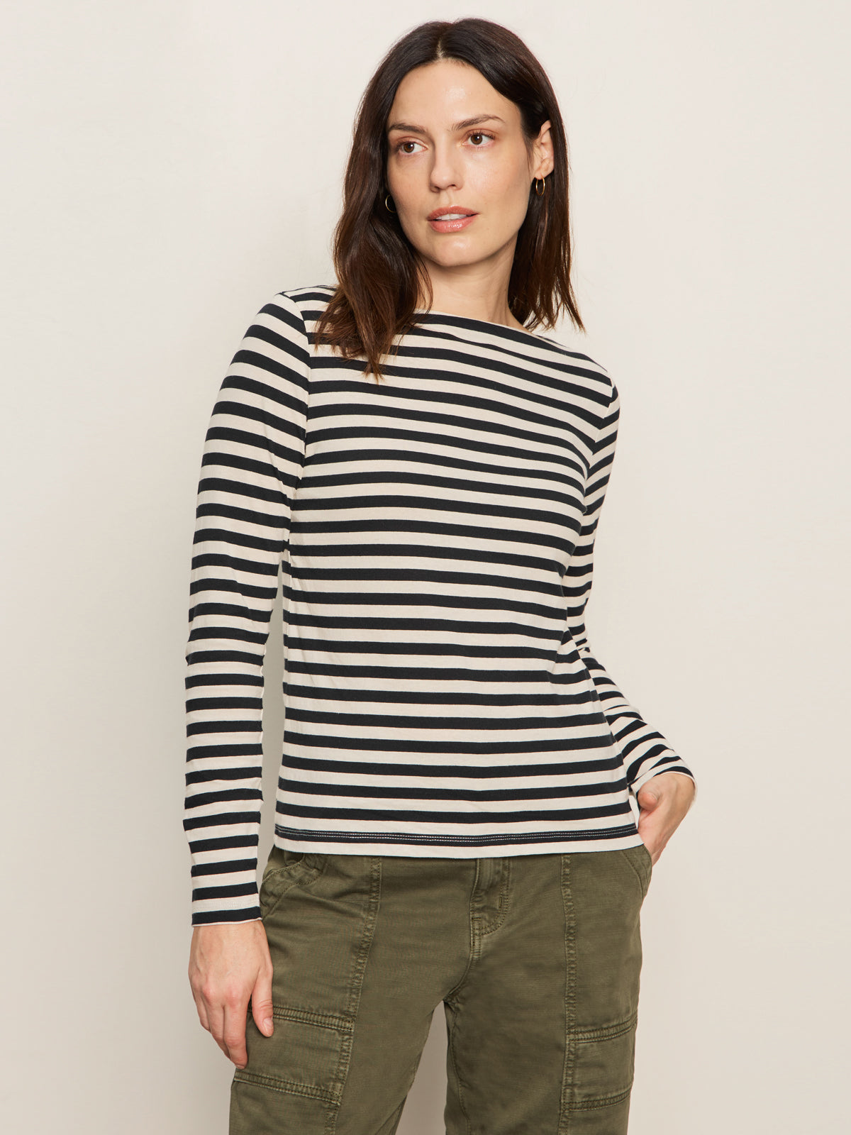 BOATNECK LONG SLEEVE TEE LIGHT OAT/BLACK STRIPE