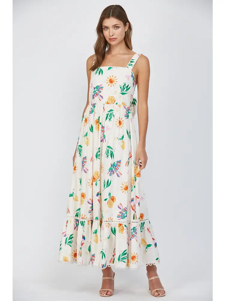 Lace Trim Detail Back Tie Midi Dress