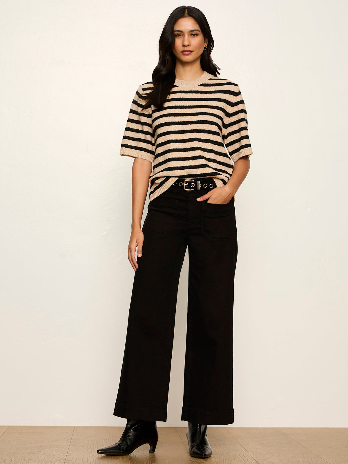 PERFECT SEQUIN SWEATER TEE HAZELNUT / BLACK STRIPE