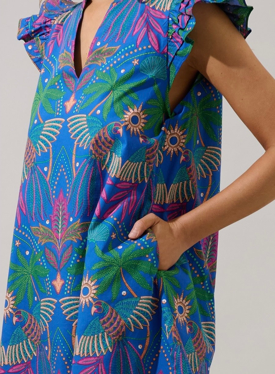 Yori Tropical Evalyn Ruffle Mini Dress