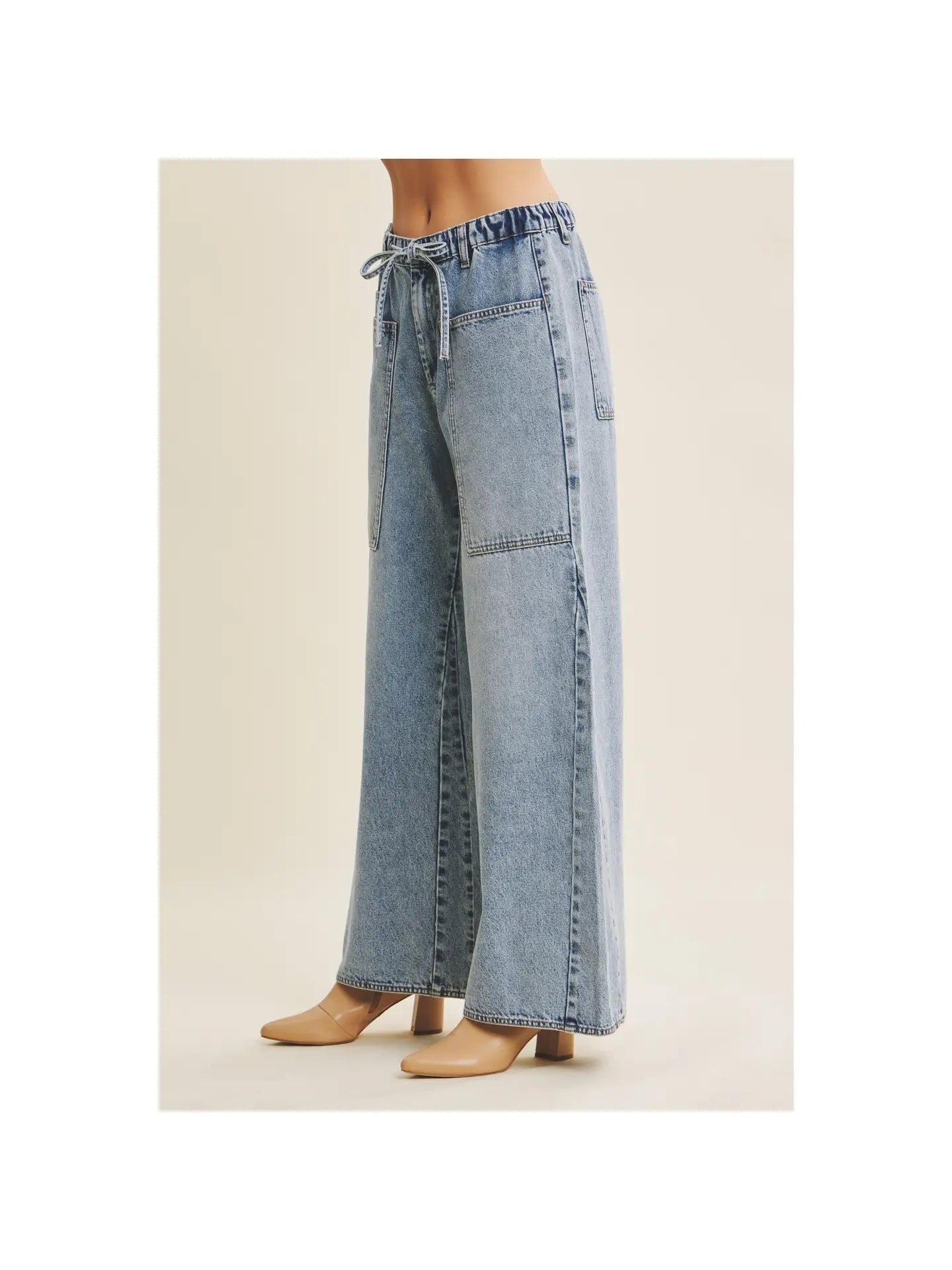 Ease and Grace Denim Washed Oversized Wide-Leg Jeans