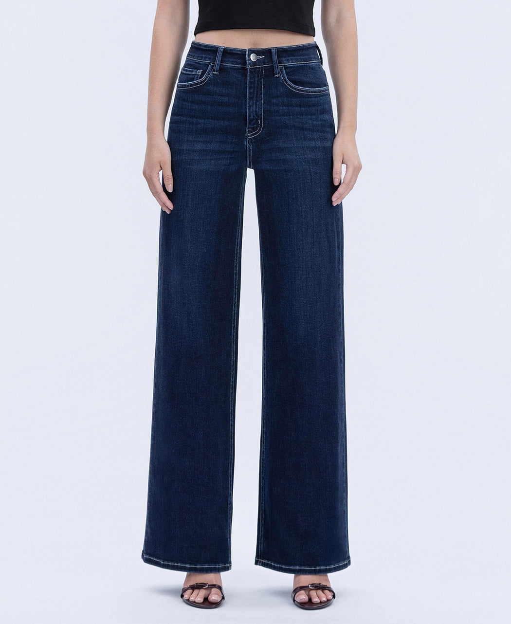 High Rise Dark Wash Full Length Wide Jeans