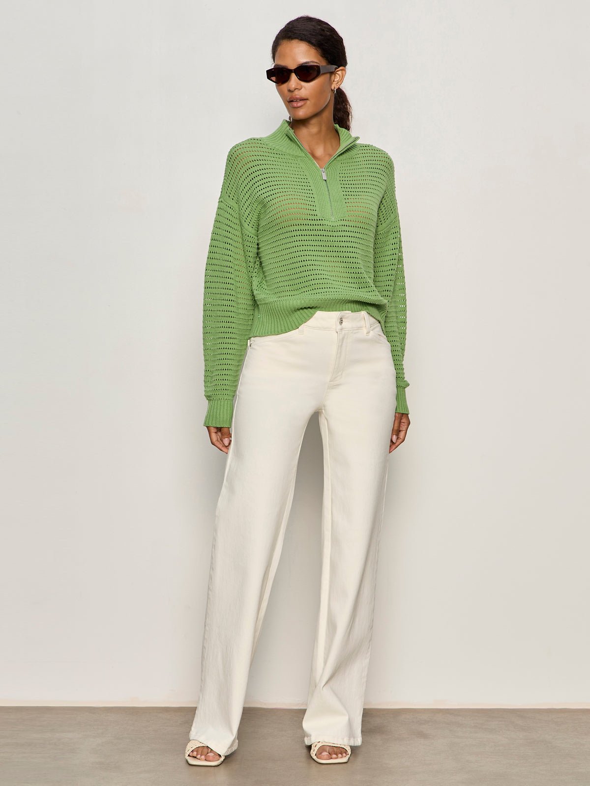 OPEN KNIT 1/2 ZIP SWEATER DETOX GREEN