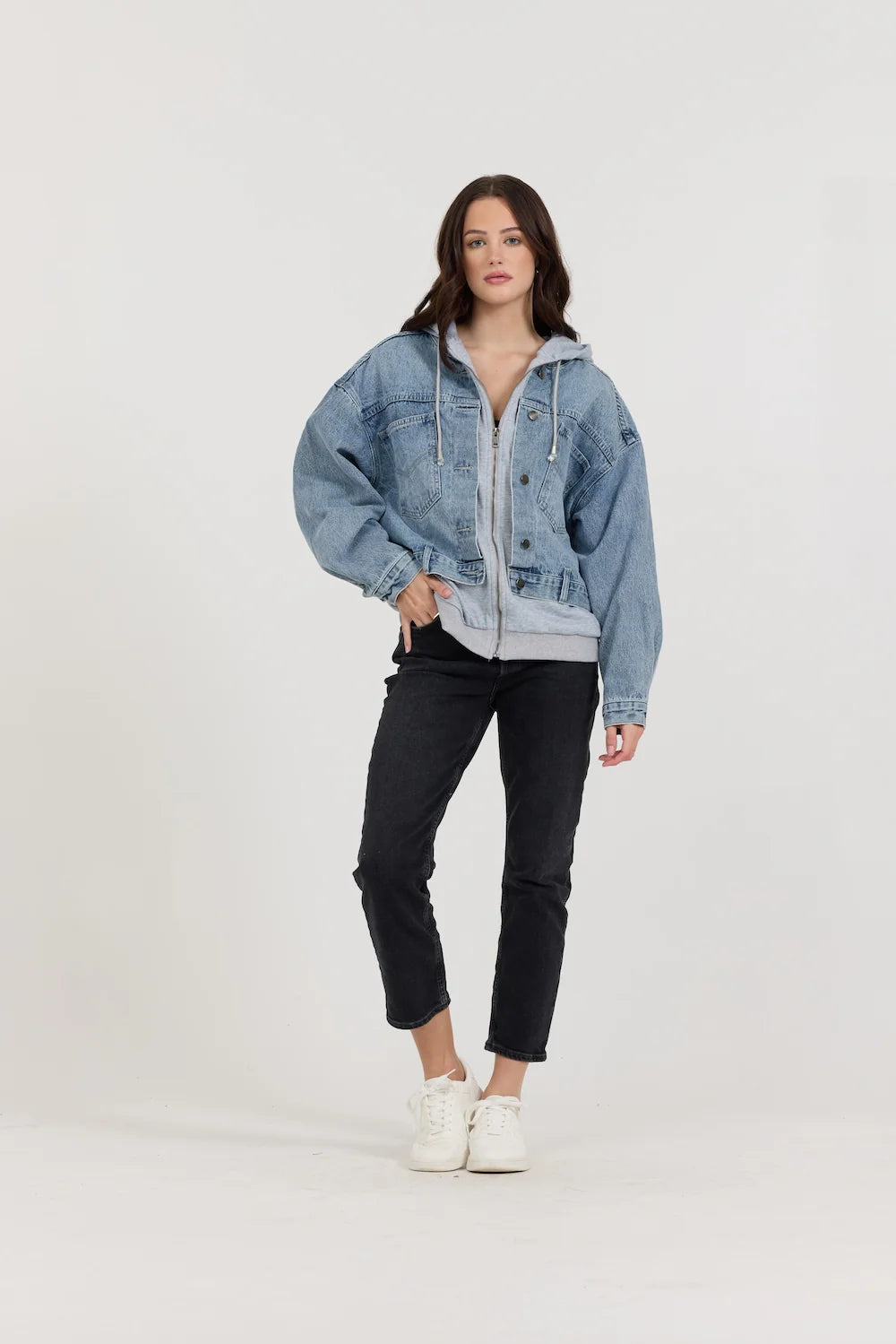 WASHED DENIM FLEECE JACKET