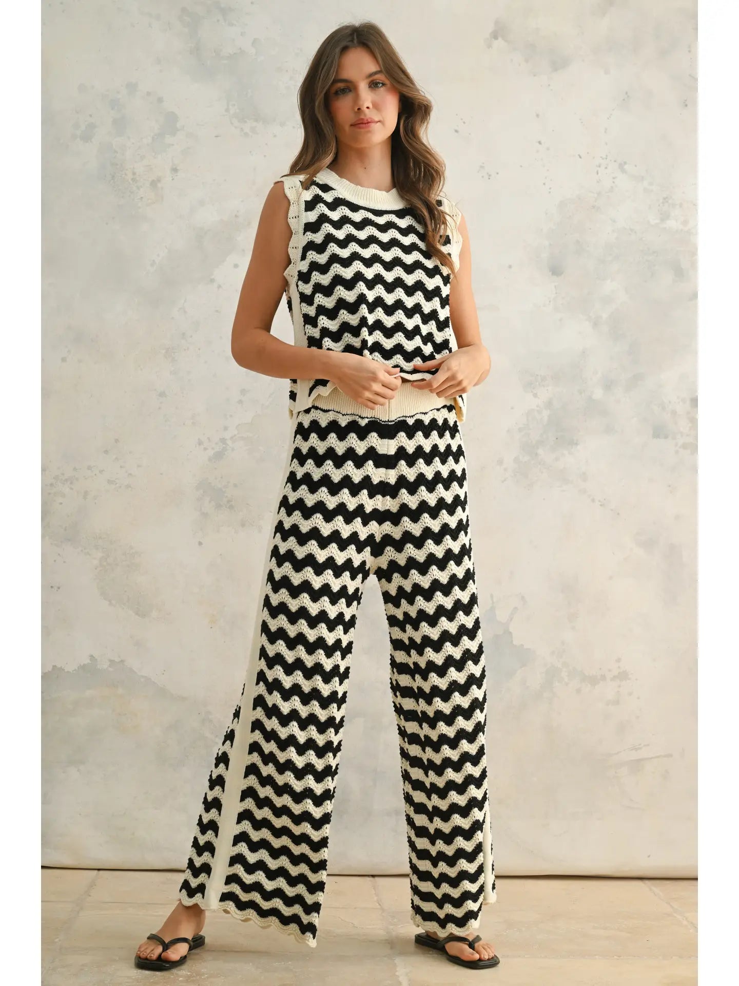 Color Combo Crochet Knitted Pants