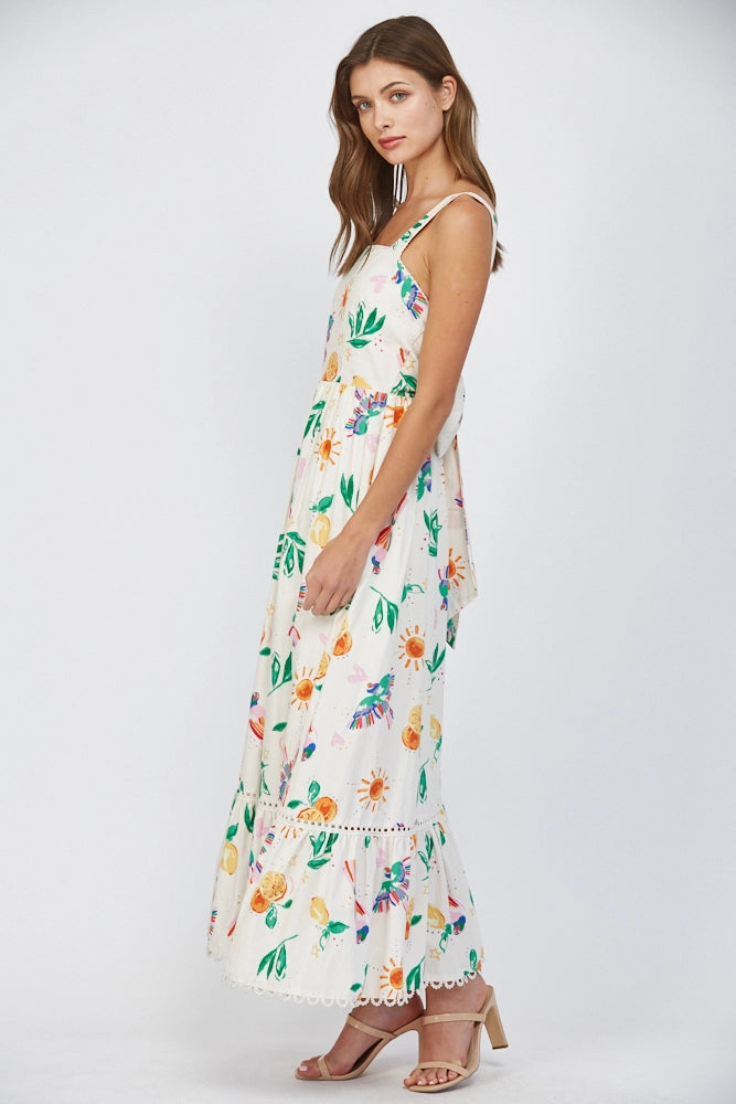 Lace Trim Detail Back Tie Midi Dress