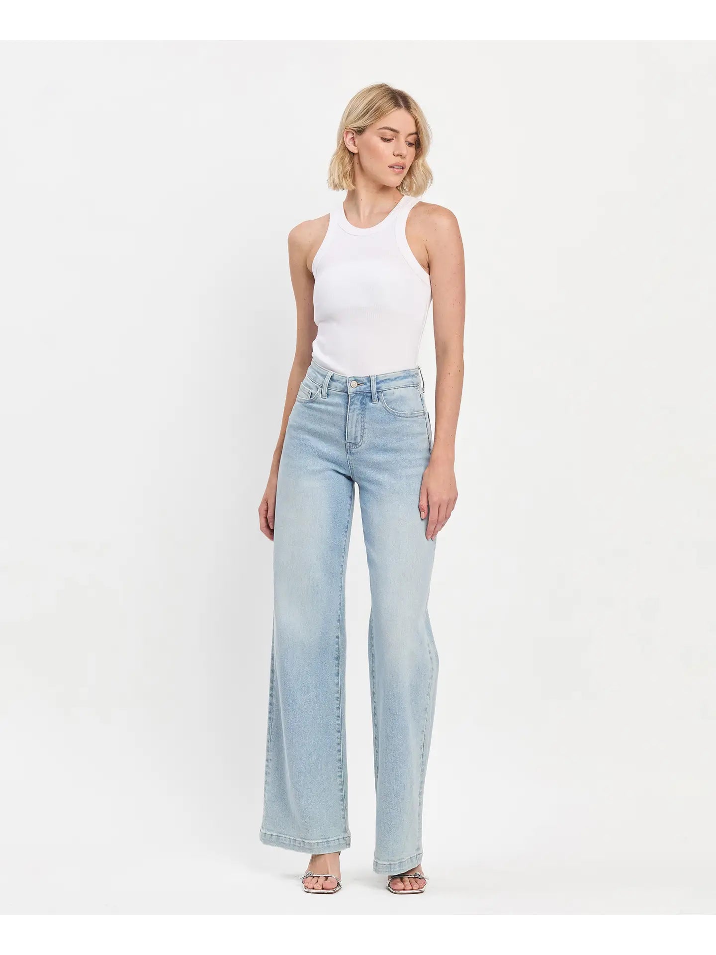 High Rise Full Length Light Wash Wide Leg Jeans