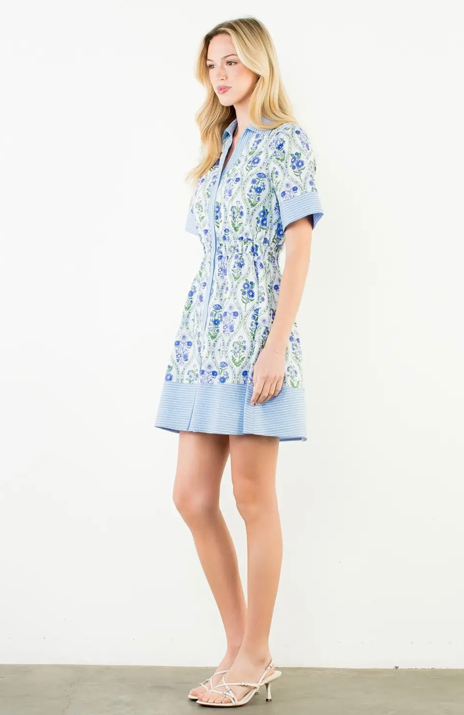 Short Sleeve Button Down Floral Pattern Dress