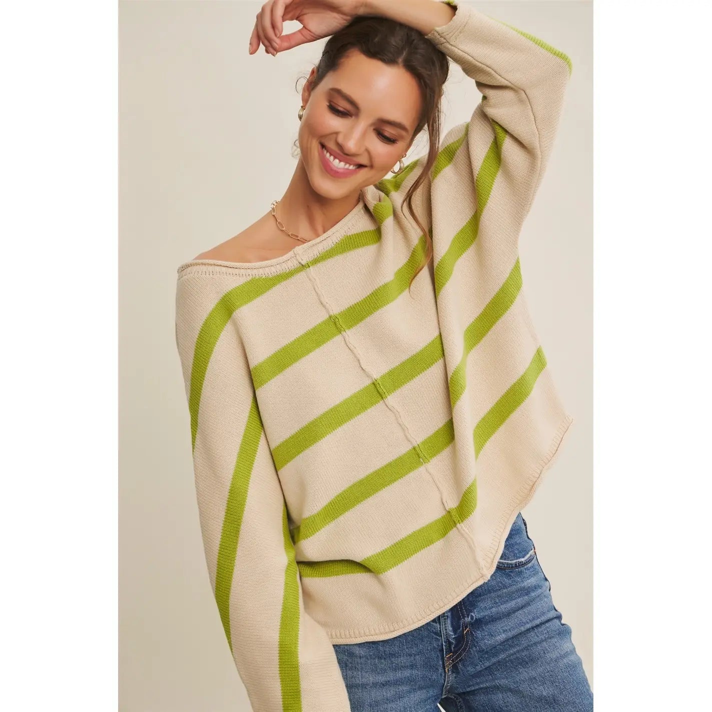 Laid Back Chic Vibe Stripe Dolman Sleeves Sweater Top