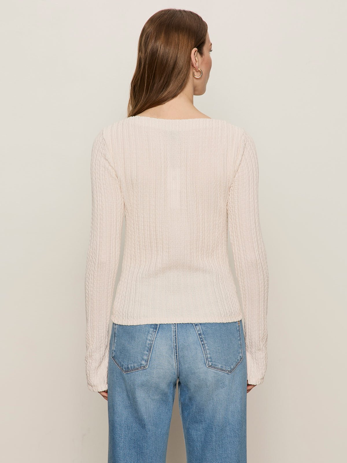 LONG SLEEVE BOATNECK TEXTURED TOP PINK MILK