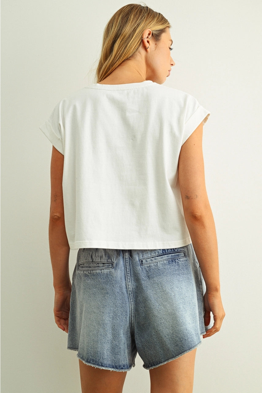 USA Floral Patchwork Front T Shirts