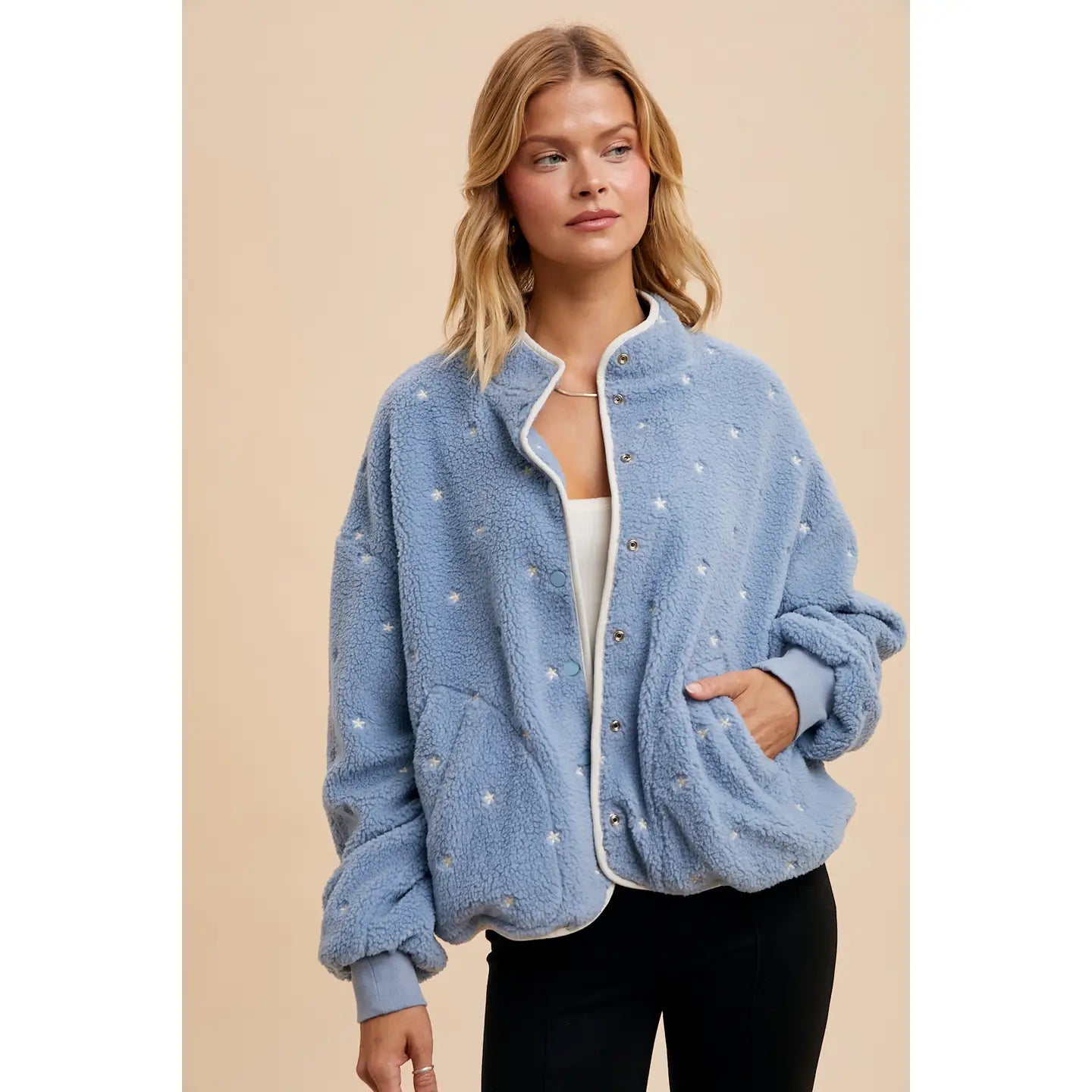 Speckled Embroidered Sherpa Jacket