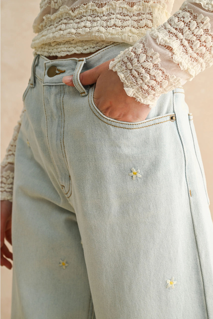 Flower Embroidery Pants