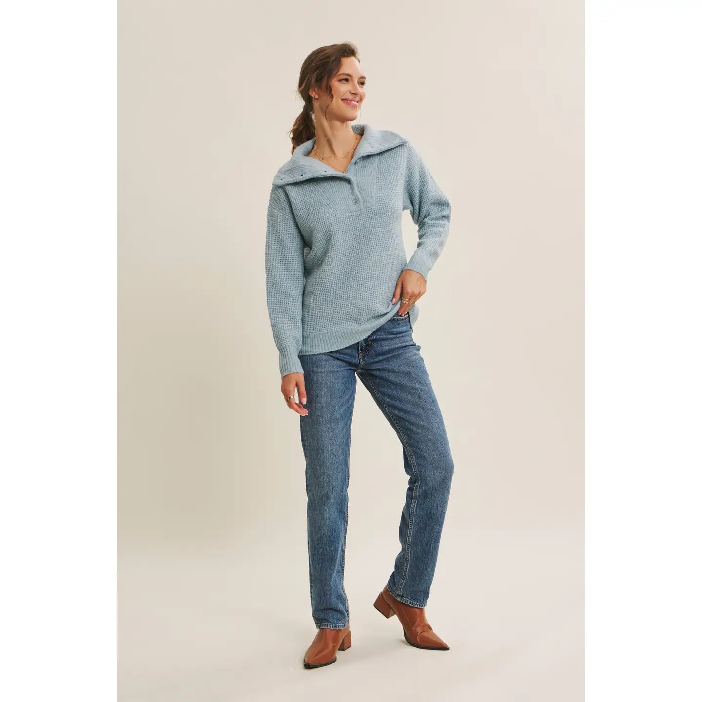 Planet-Friendly Essential Wool Waffle Knit Pullover Sweater