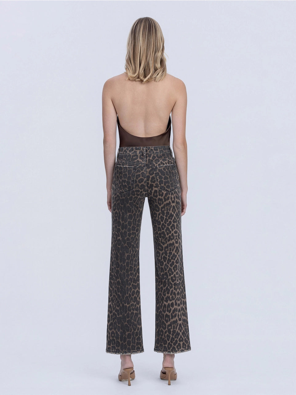 High Rise Leopard Print Slim Wide Jeans