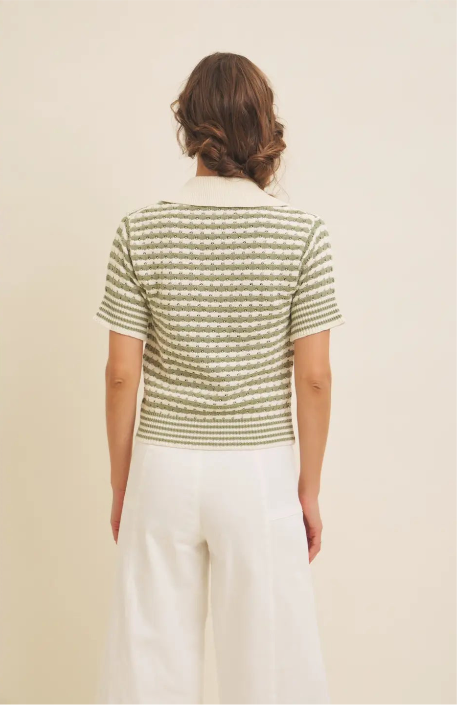 Soft Textured Cotton Stripe Sweater Top with Drop Shoulders