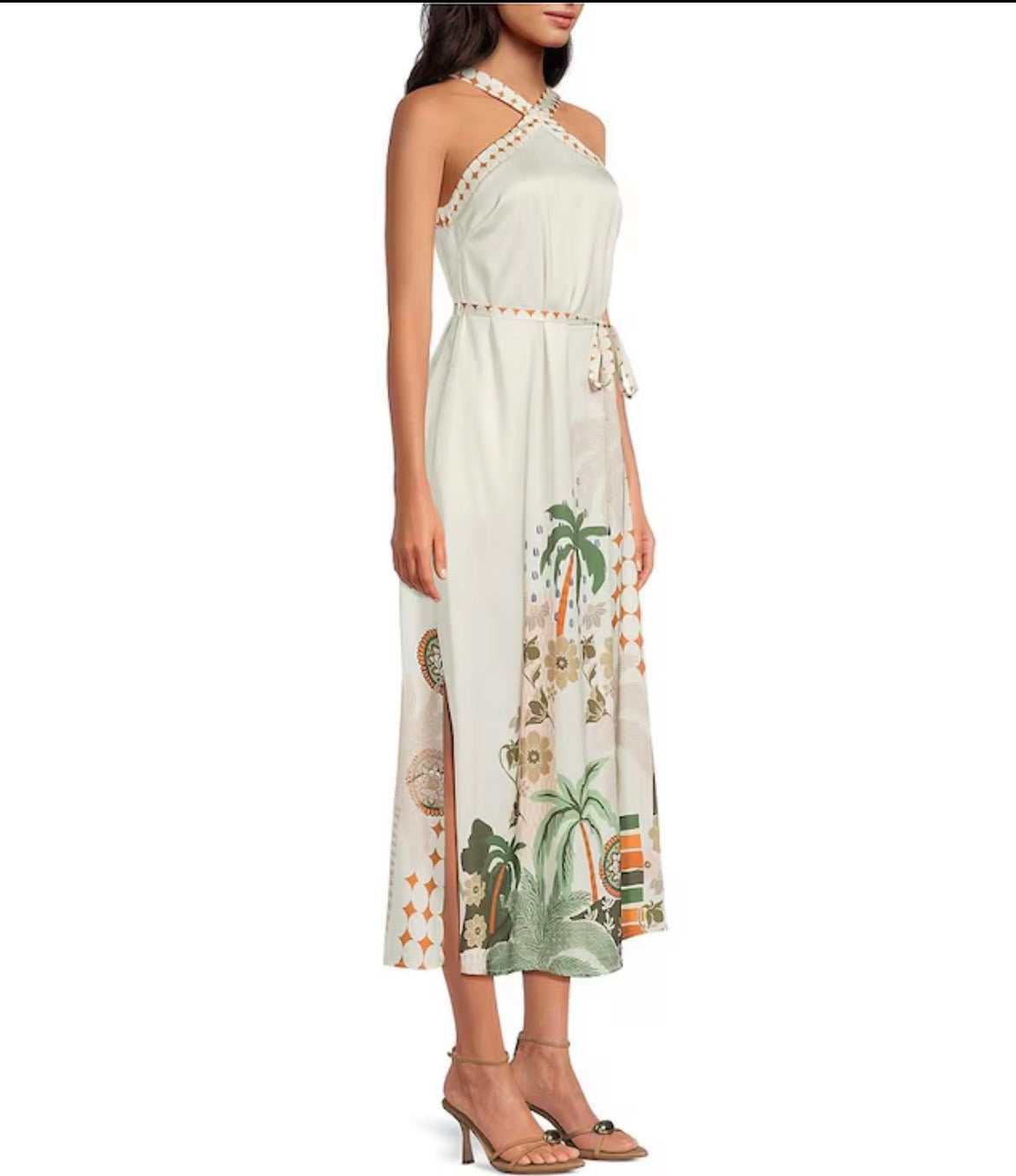 Pricella Halter Neck Sleeveless Satin Midi Dress