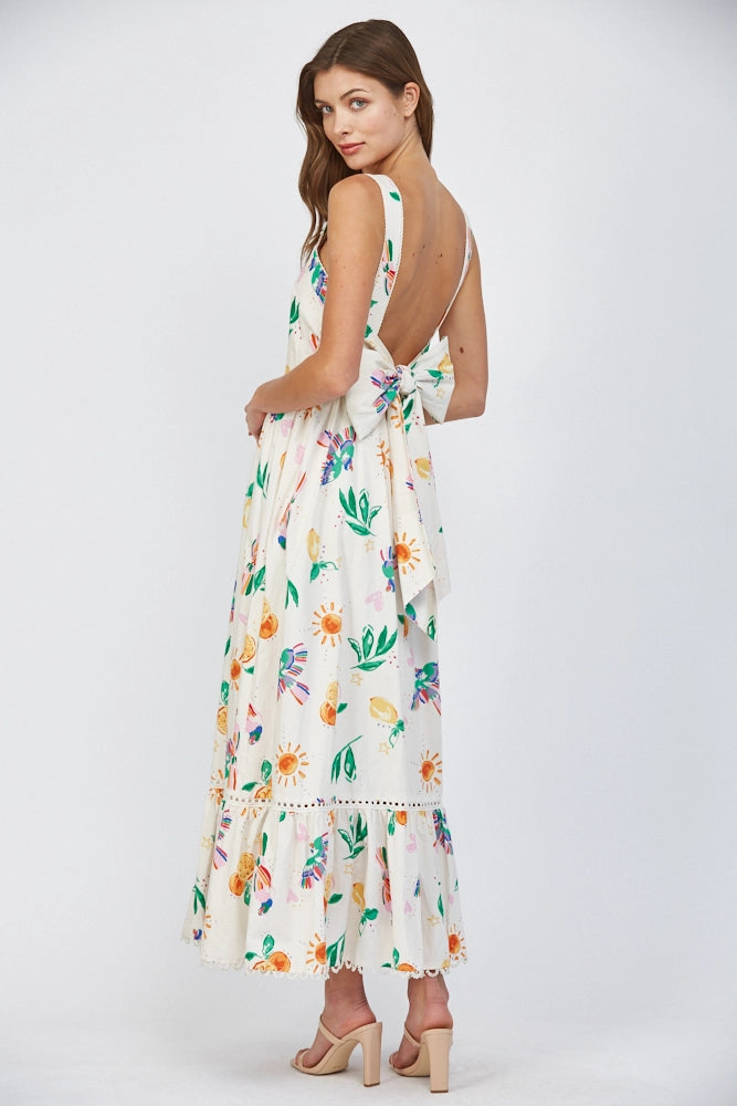 Lace Trim Detail Back Tie Midi Dress