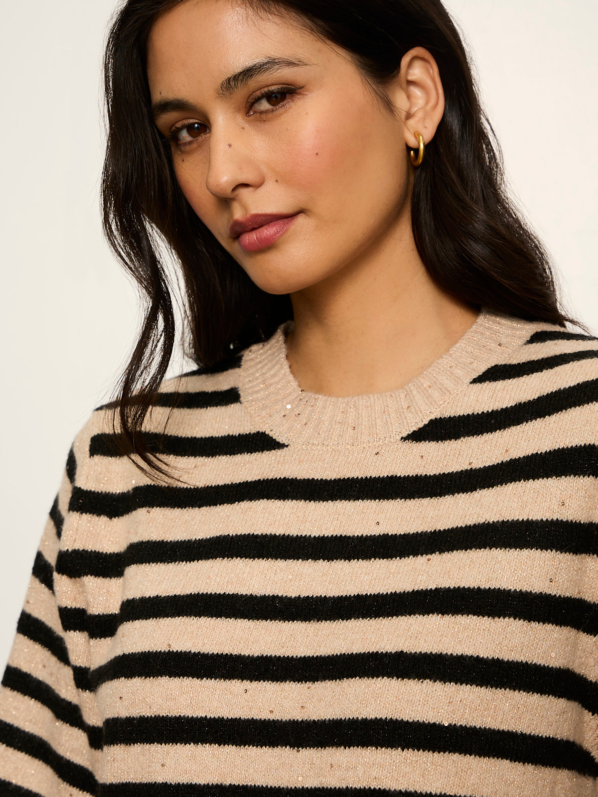PERFECT SEQUIN SWEATER TEE HAZELNUT / BLACK STRIPE