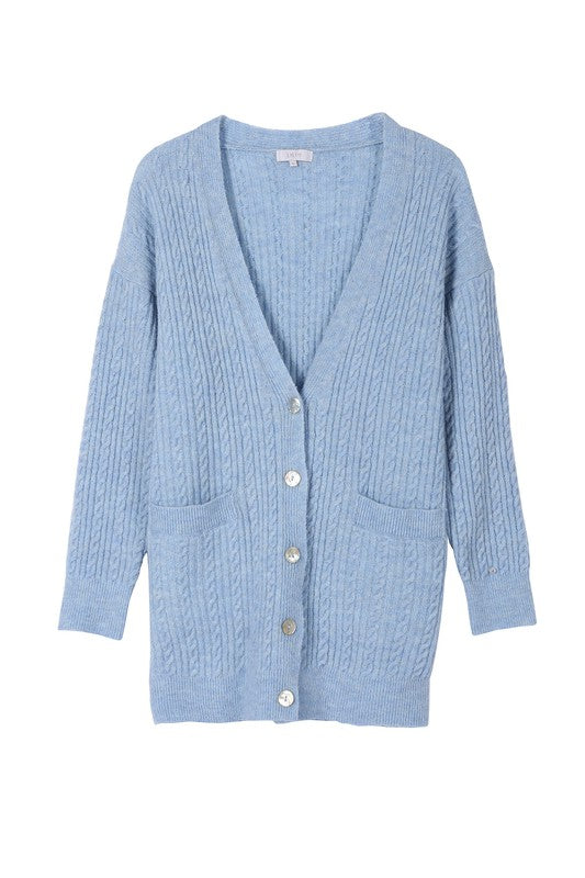 Wool blended cable knitted cardigan