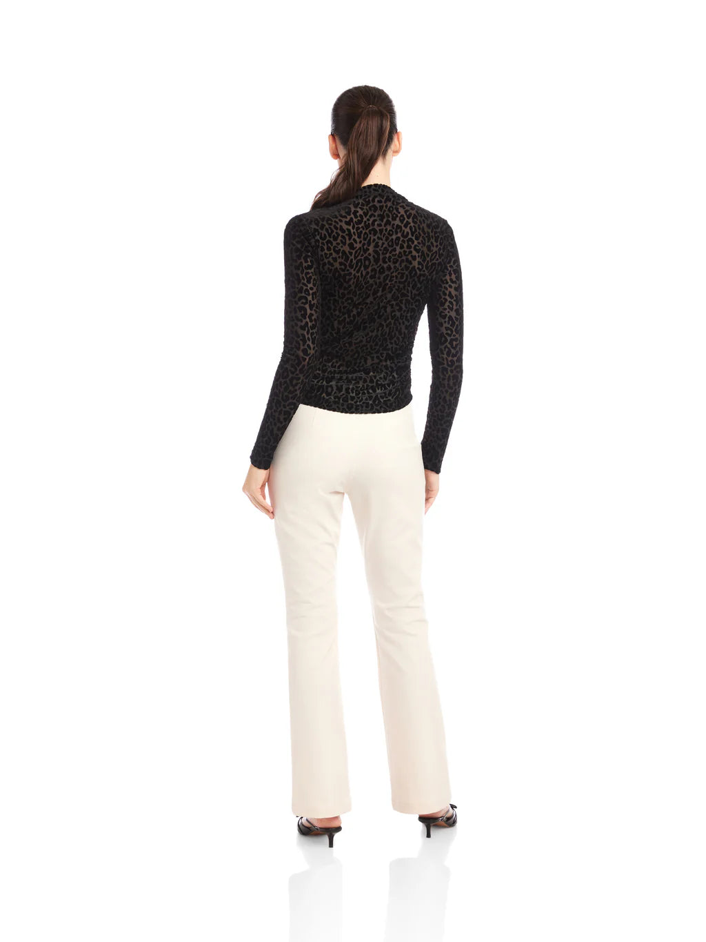 KHAMI VELVET BURNOUT SHIRRED TOP