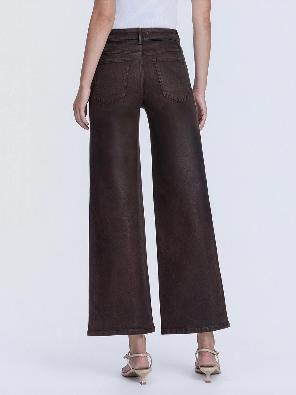 High Rise Chicory Coffee Coated Wide Leg Jeans