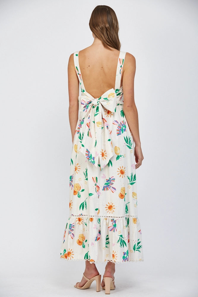 Lace Trim Detail Back Tie Midi Dress