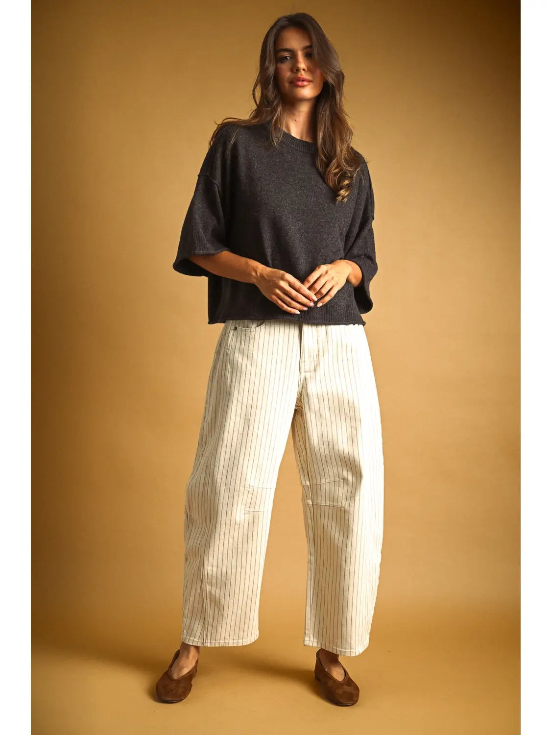 Pinstriped Pattern Barrel Pants