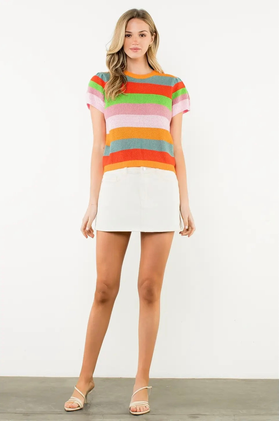 Short Sleeve Multi Color Knit Top